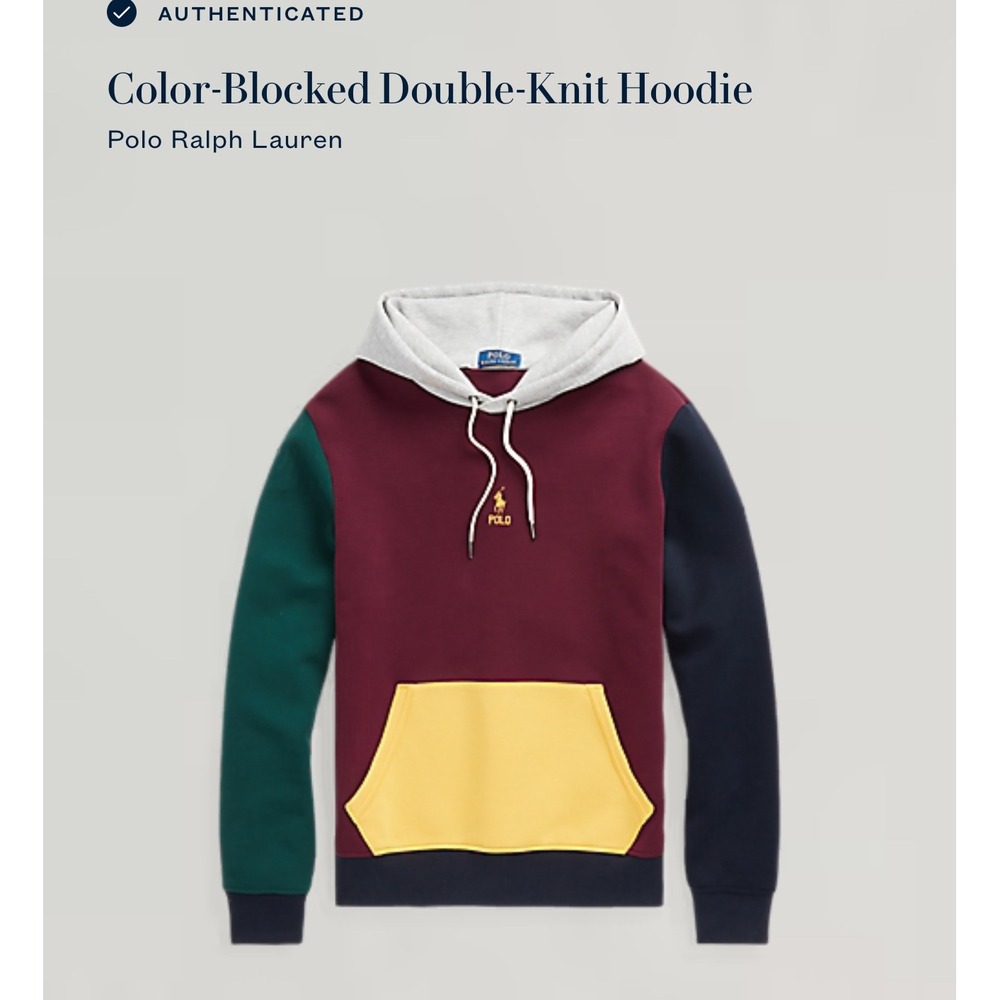 Polo Ralph Lauren Hoodie Mens Large Multi Color Block Double Knit Pony Logo Prep